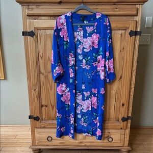 G.I.L.I. Kimono Robe Floral Duster Cardigan 3/4 Wide Sleeves 100% Viscose XS